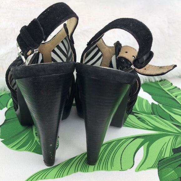 Michael Kors Black Zebra Peep Toe Wedge Heels 7 - Picture 5 of 13